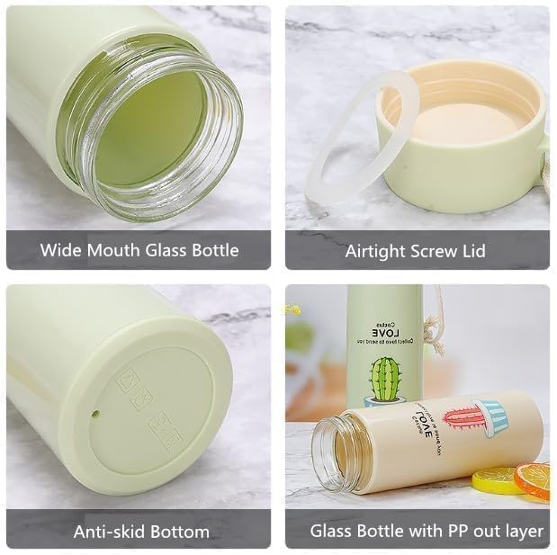 Cactus Love Design Glass Bottle 400ml