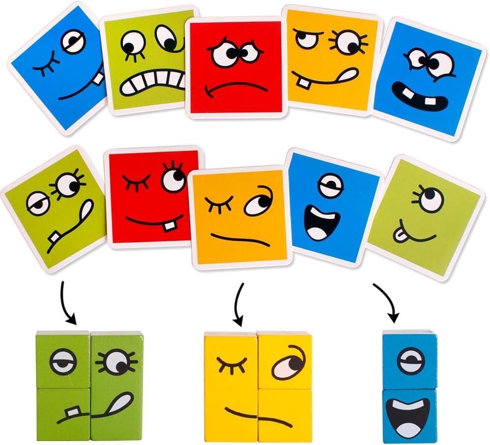 Wooden Emoji Face Changing Cube Puzzle Game