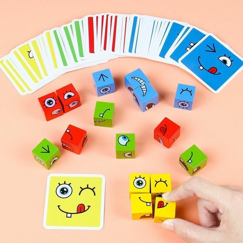 Wooden Emoji Face Changing Cube Puzzle Game