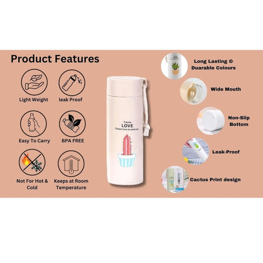 Cactus Love Design Glass Bottle 400ml