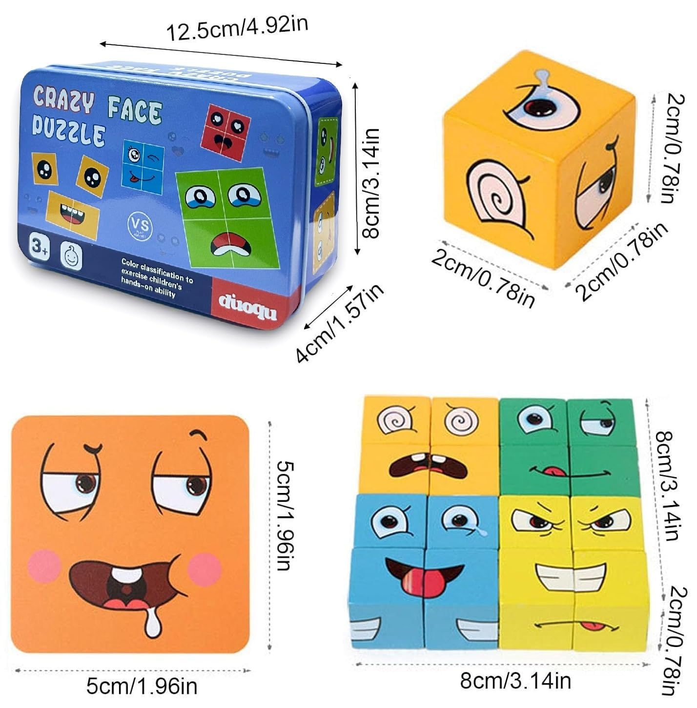 Wooden Emoji Face Changing Cube Puzzle Game