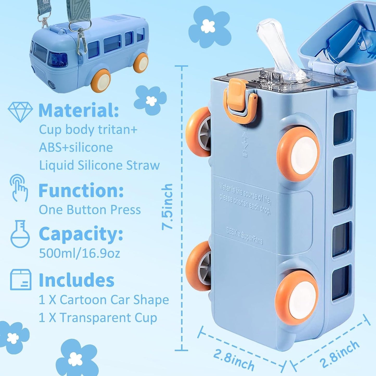 Bus Shape Sipper Bottle for Kids | Capacity 480 ml