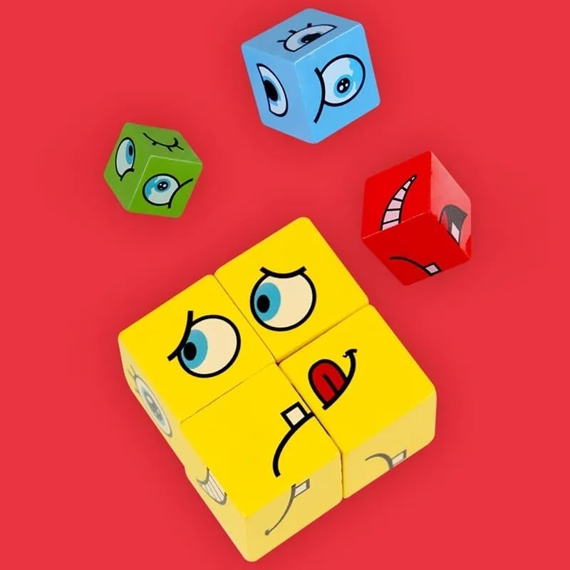 Wooden Emoji Face Changing Cube Puzzle Game