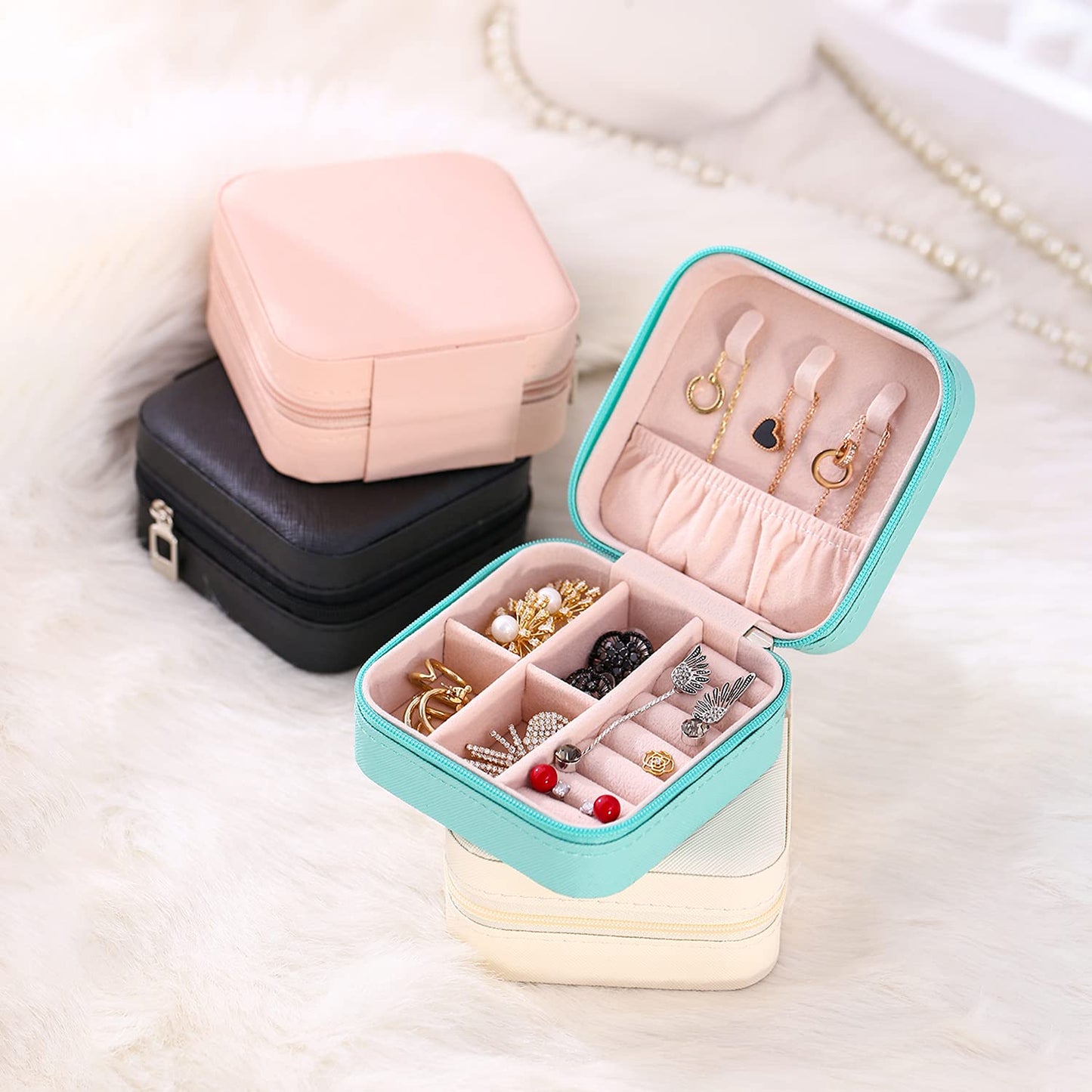Portable Jewellery Box Travel Mini Storage Organizer Portable Display Storage Box For Rings, Earrings, Necklaces